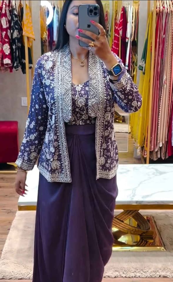 Indo Western Embroidered Pleated Skirt Dress