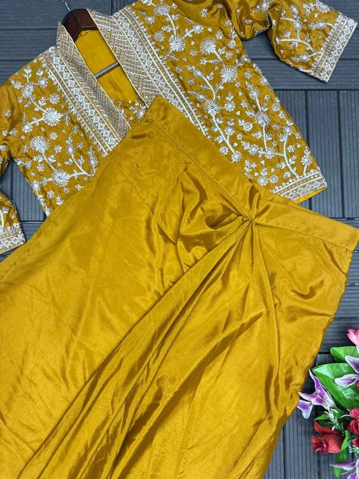 Indo Western Embroidered Pleated Skirt Dress