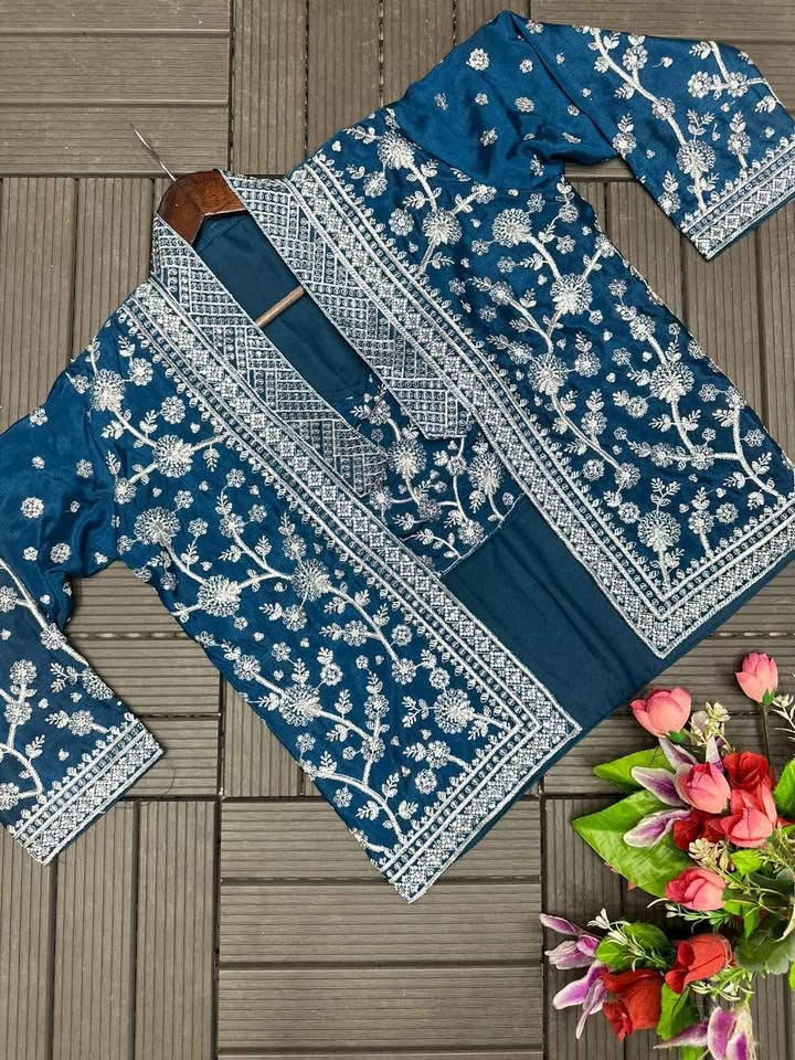 Indo Western Embroidered Pleated Skirt Dress