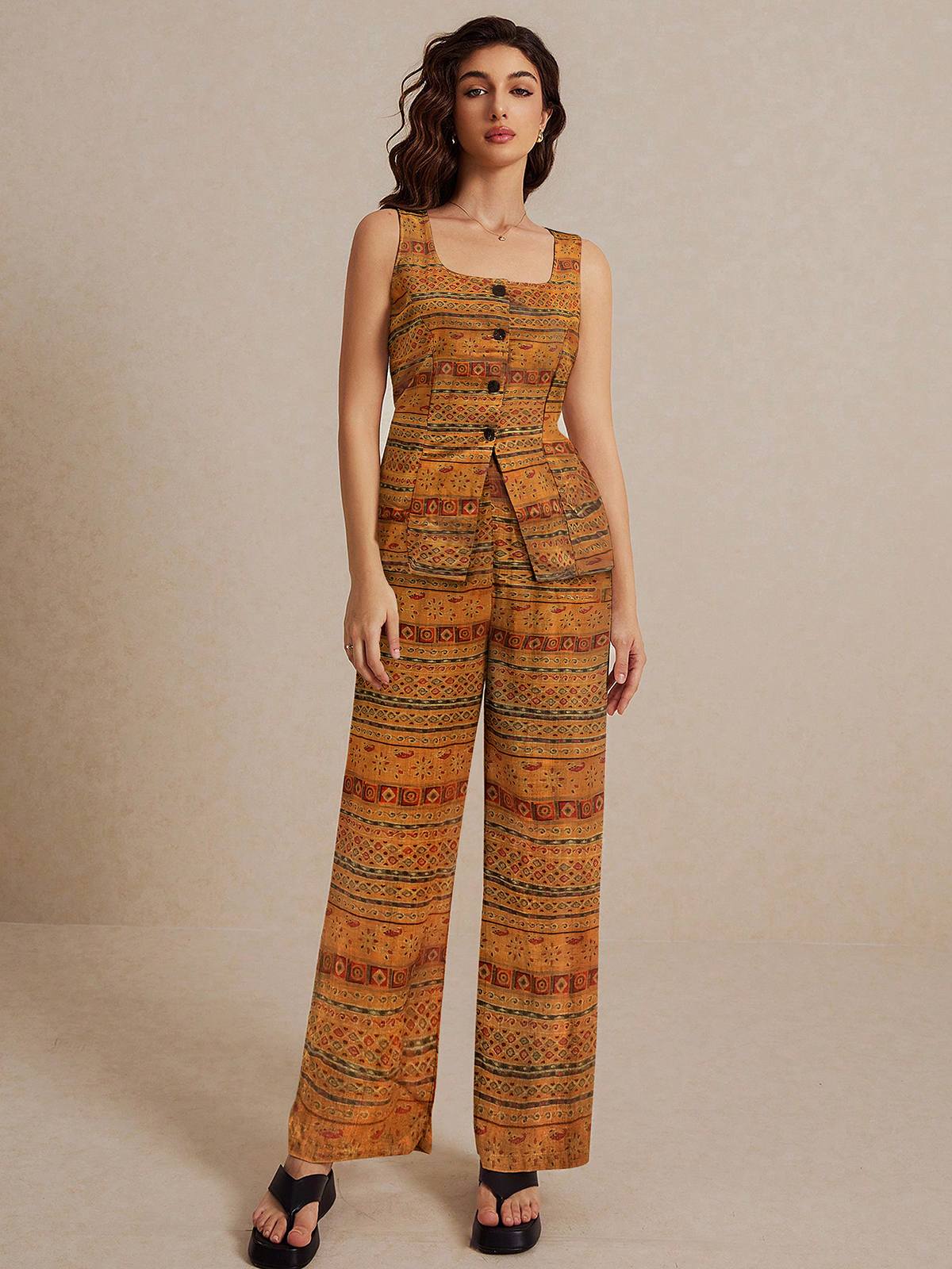 Roma- Sleeveless Attractive Printed Cotton Cord-Set