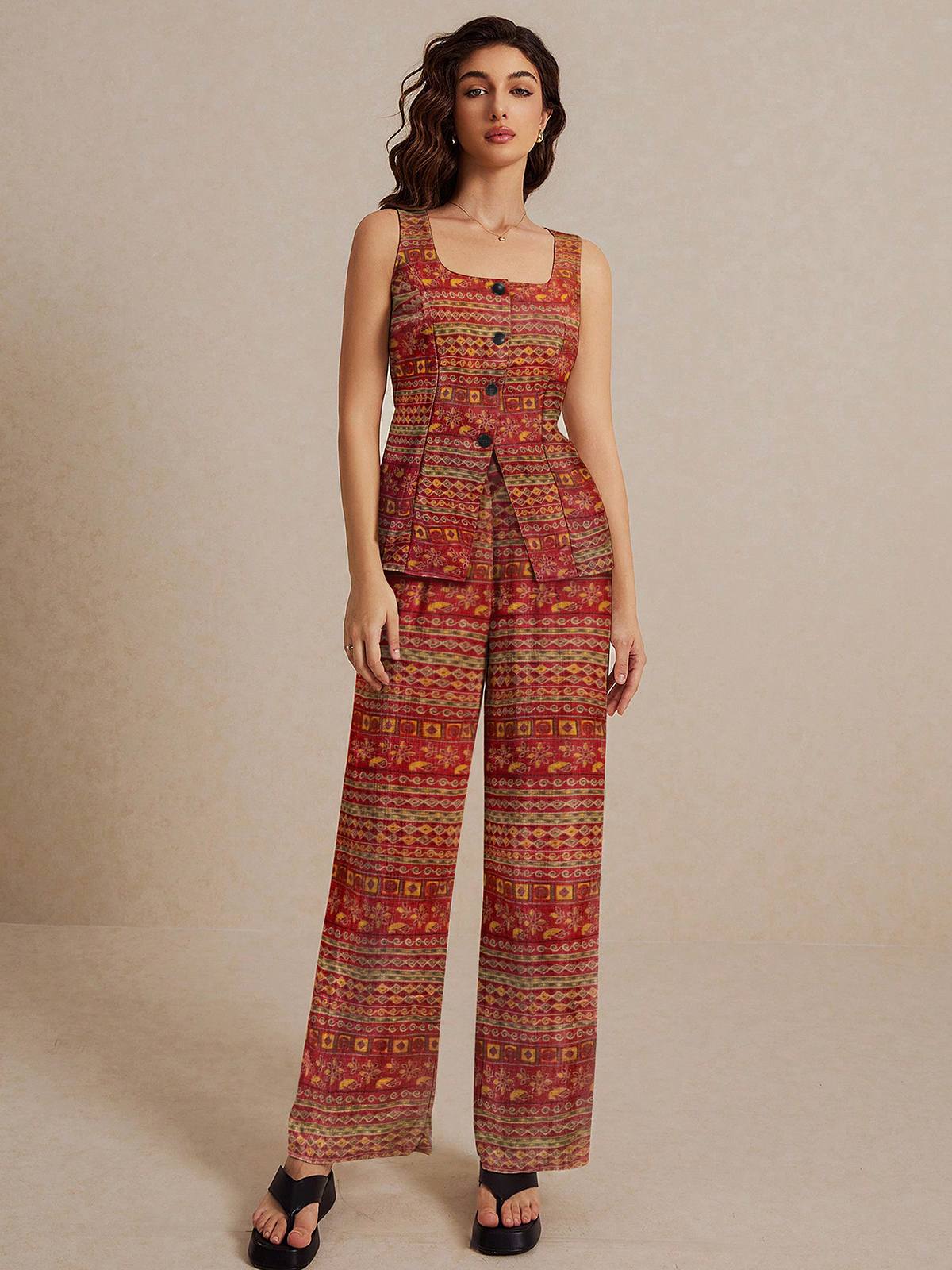 Roma- Sleeveless Attractive Printed Cotton Cord-Set