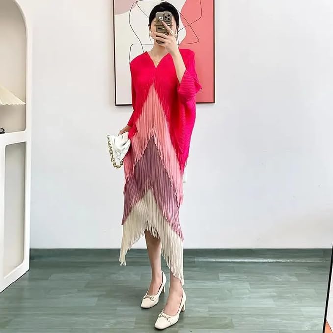 Pleated Tassel Colorful Dress