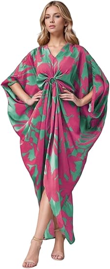 Women's Calf-Length Plus Size Kaftan with Vibrant Floral Print - Luxurious Milk Silk Fabric for Casual.