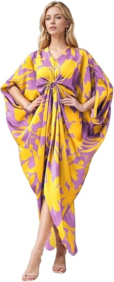 Women's Calf-Length Plus Size Kaftan with Vibrant Floral Print - Luxurious Milk Silk Fabric for Casual.