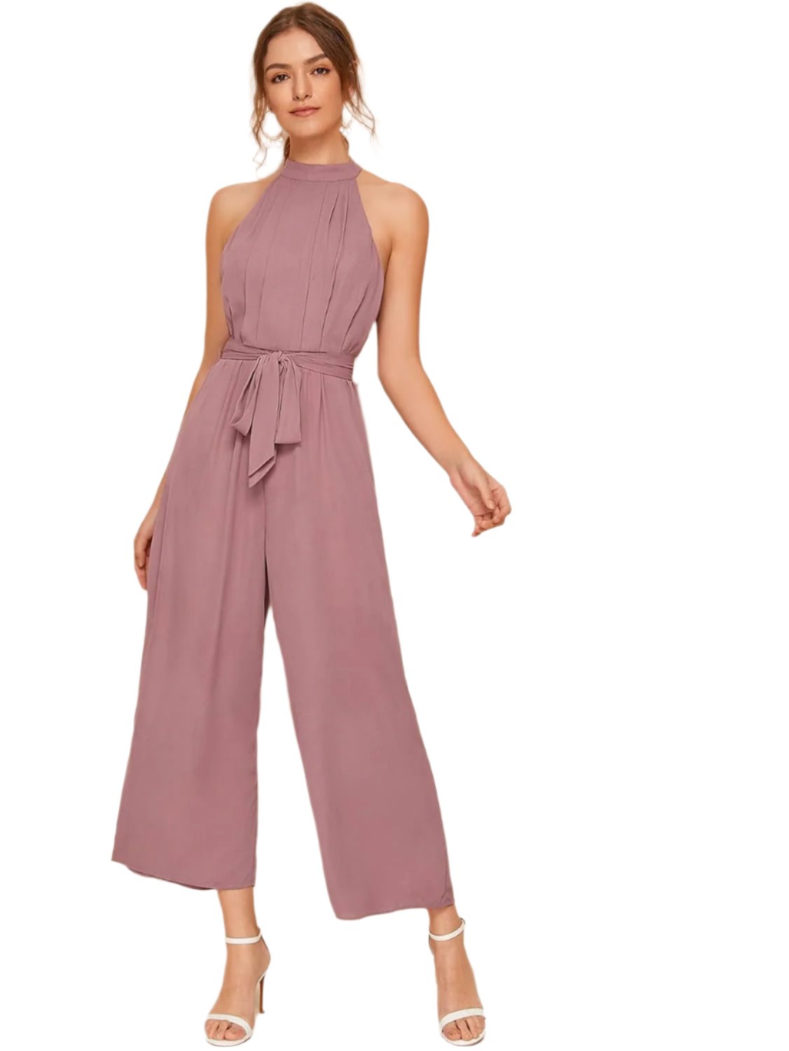 Dress for Women Split Back Belted Halter Palazzo Jumpsuit