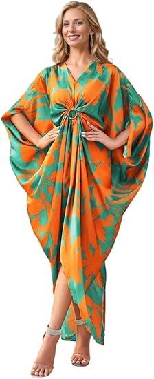 Women's Calf-Length Plus Size Kaftan with Vibrant Floral Print - Luxurious Milk Silk Fabric for Casual.