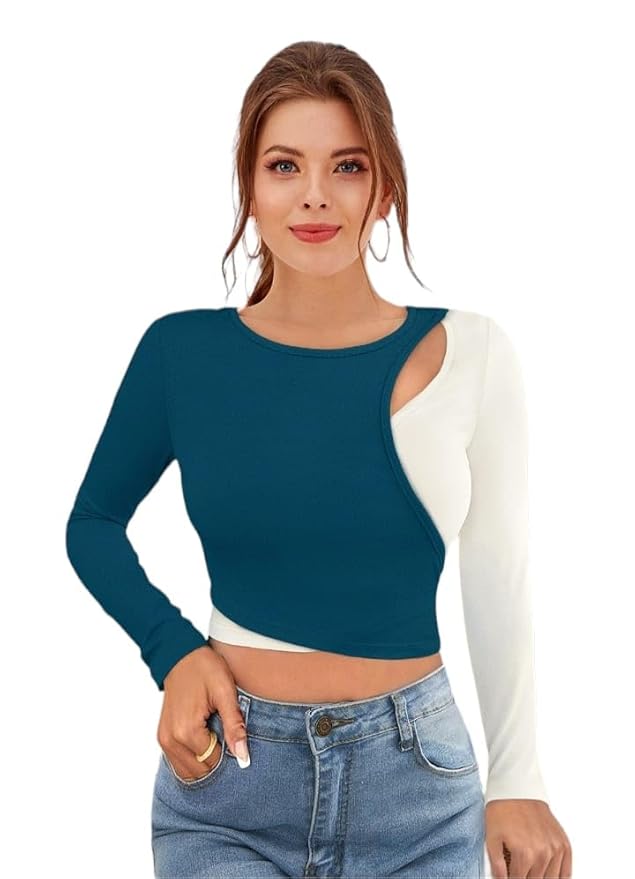 Keyhole Design Party Fullsleeve Crop Tops