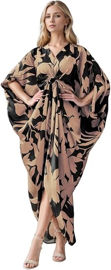 Women's Calf-Length Plus Size Kaftan with Vibrant Floral Print - Luxurious Milk Silk Fabric for Casual.