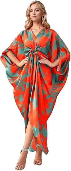 Women's Calf-Length Plus Size Kaftan with Vibrant Floral Print - Luxurious Milk Silk Fabric for Casual.