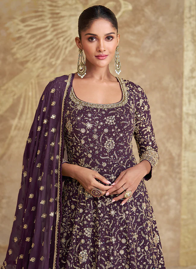 Royal Purple Georgette Embroidered Anarkali Suit with Dupatta