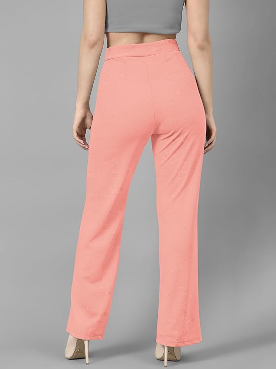 Comfort Fit Pink Polyester Trousers