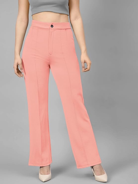 Comfort Fit Pink Polyester Trousers