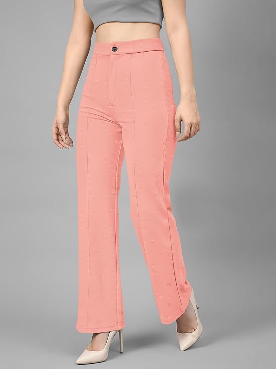 Comfort Fit Pink Polyester Trousers