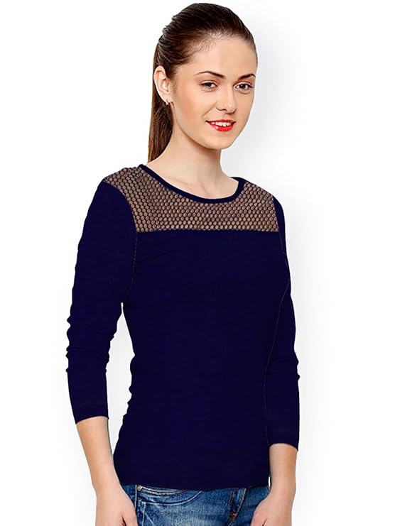 Beautiful Large Sized Blue Color Knitted Polyester Fabric Top for Women