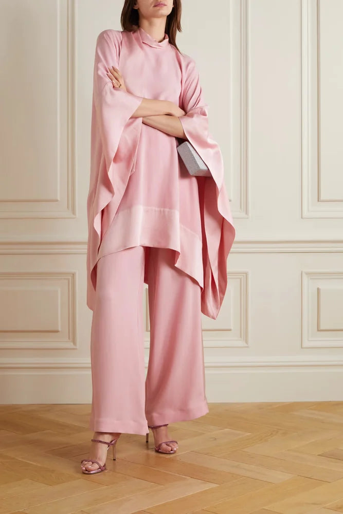 Sophisticated Pink Draped Tunic Set with Silk - Finish Palazzo Pants