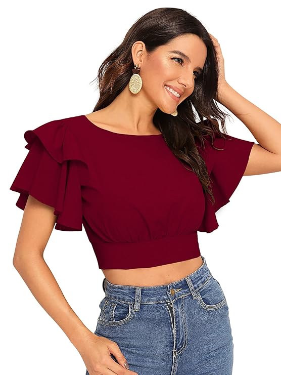 Polyester Solid Fancy Top red