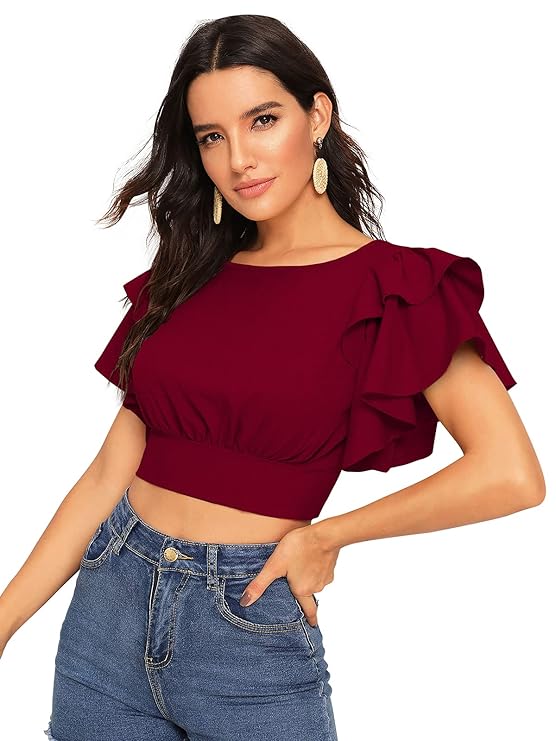 Polyester Solid Fancy Top red