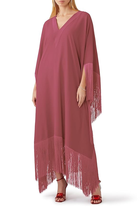 V-Neck Korean Silk Fringe Kaftan Dress