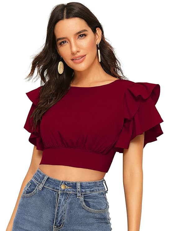 Polyester Solid Fancy Top red