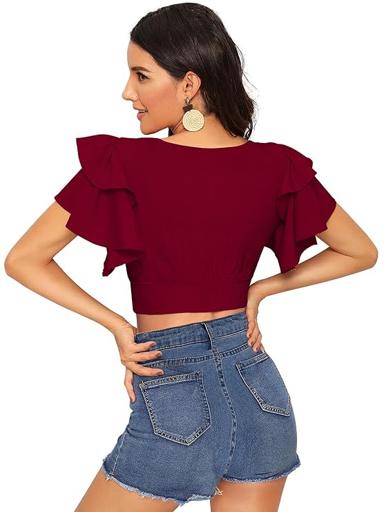 Polyester Solid Fancy Top red