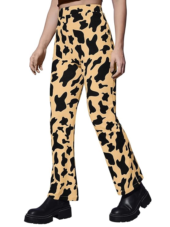 Women Flared Beige Silk Blend Trousers