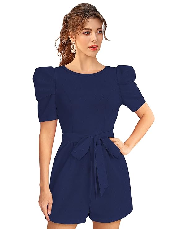 Puff Sleeves Waist Tie Ups Playsuit