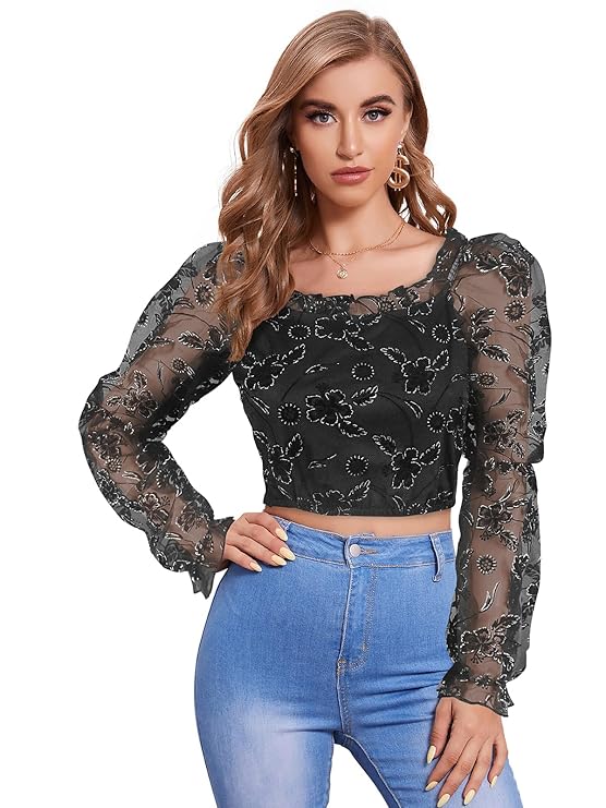 Western Black Long Sleeves Top for Woman