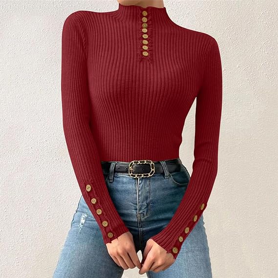 Women Slim Ribbed Knitted Sweater Top