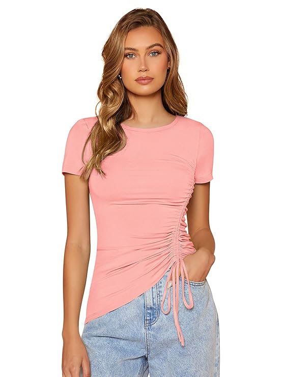 Polyester Solid Fancy Top pink