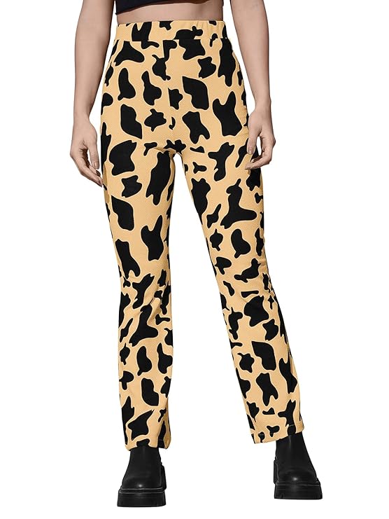 Women Flared Beige Silk Blend Trousers