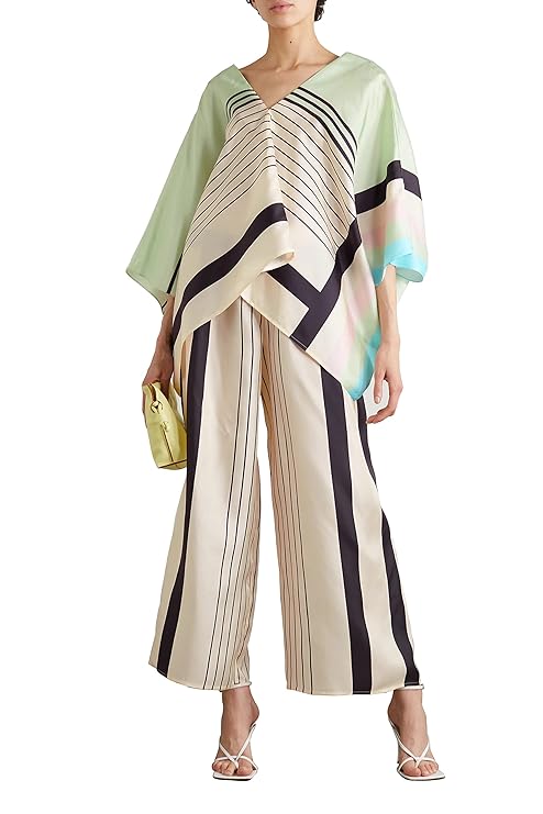 V-Neck Style Stripped Printed Co-ord Sets Kaftan