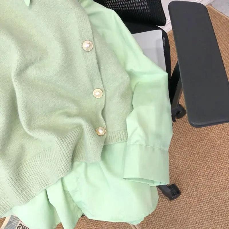 Ruth Women Candy Color Knitted Vest Shirt Set