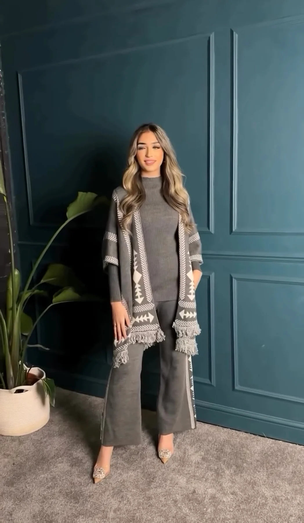 Luma Printed Three Piece Luxury Co-Ord Set With Cape