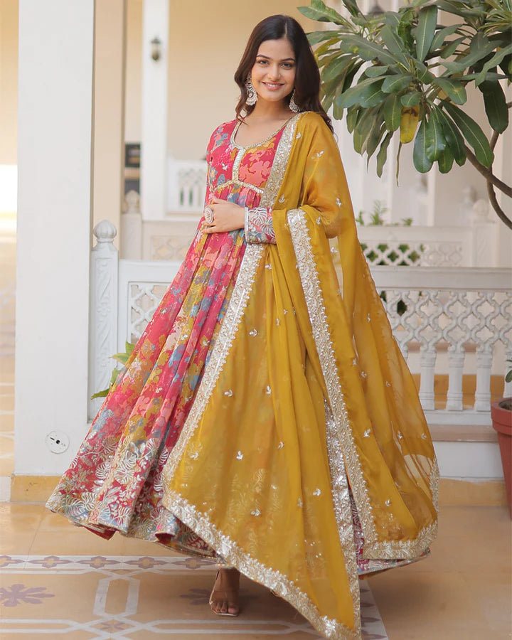 Druthi Elegance Anarkali Gown With Dupatta Set