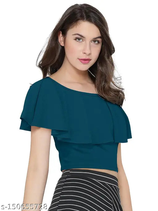 Off-Shoulder Square Neck Crop Top For Girls