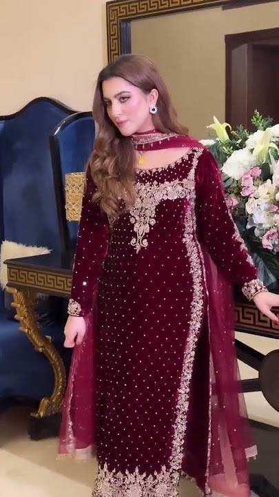 Velvet Embroidery Party Wear Maroon Salwar Suit