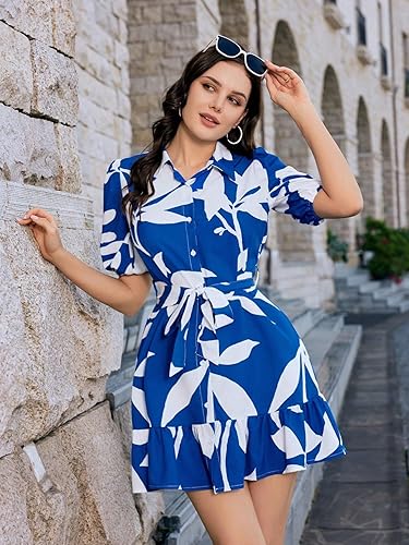 Florene Women's Puff Sleeve Button Down Dress