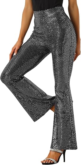 Rachael Flare Pants for Women's Stretch 1980s Sparkle With Rhinestones