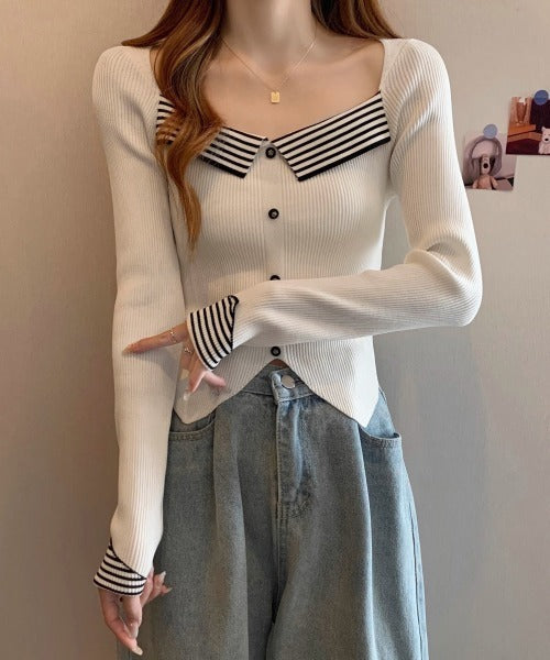 Slit Fitted Minimalist Knitted Sweater For Women