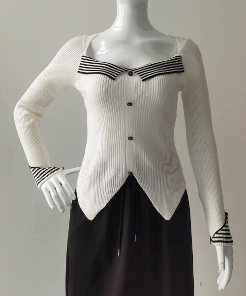 Slit Fitted Minimalist Knitted Sweater For Women