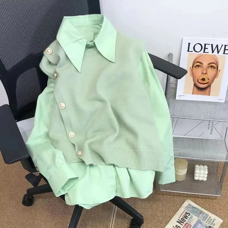 Ruth Women Candy Color Knitted Vest Shirt Set