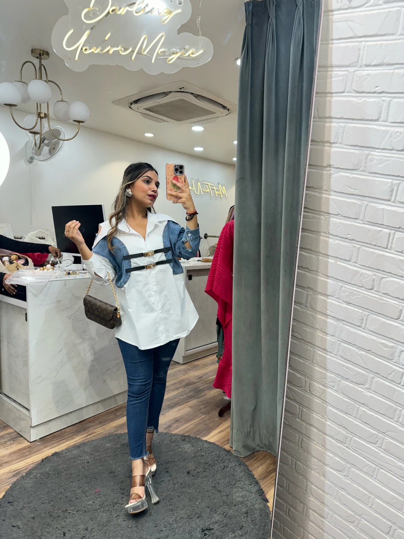 Half Denim Belt shirt