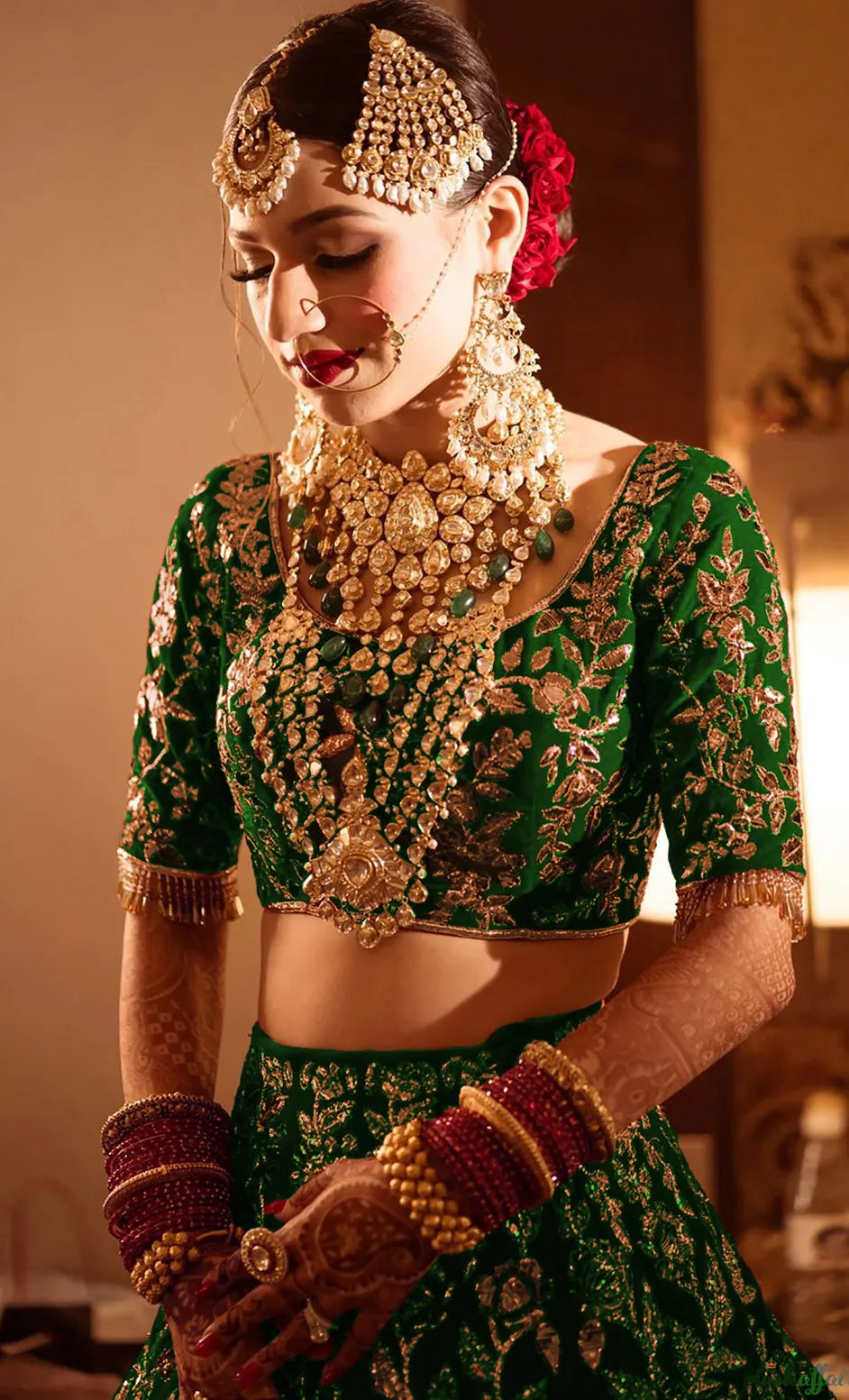 Green Velvet Diamond Lehenga Choli
