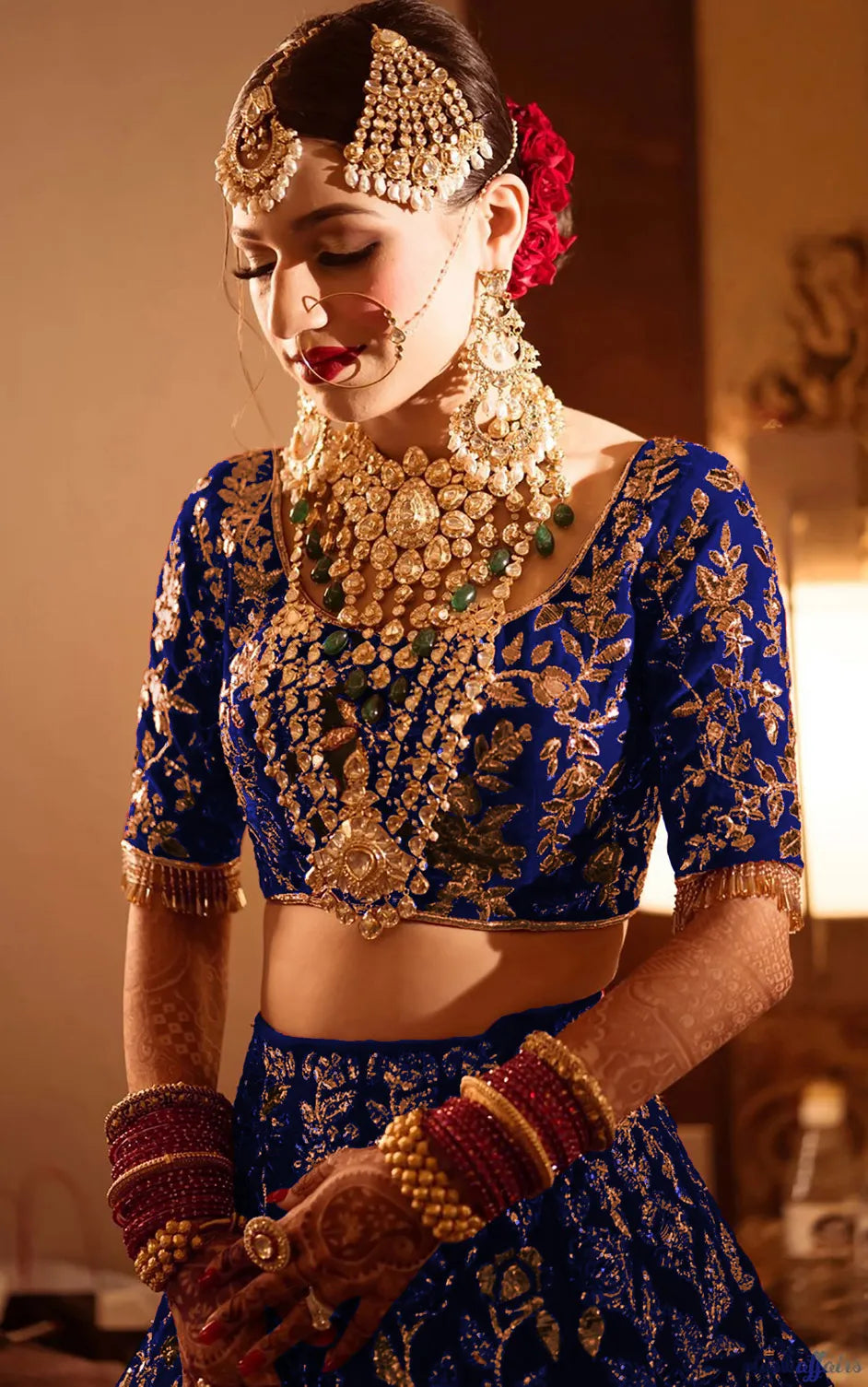 Blue Velvet Bridal Lehenga Choli