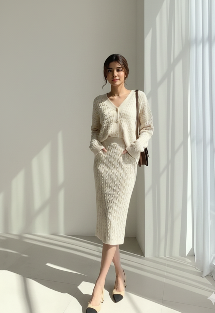 Atifa Two-Piece Cable Knit Co- Ord Set