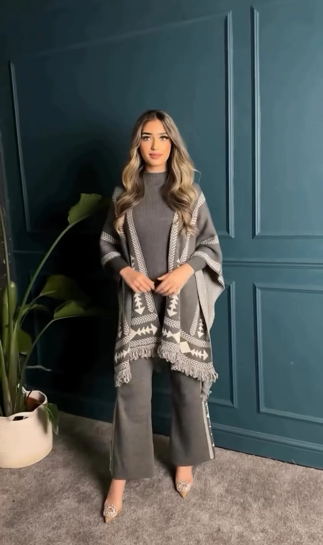 Luma Printed Three Piece Luxury Co-Ord Set With Cape