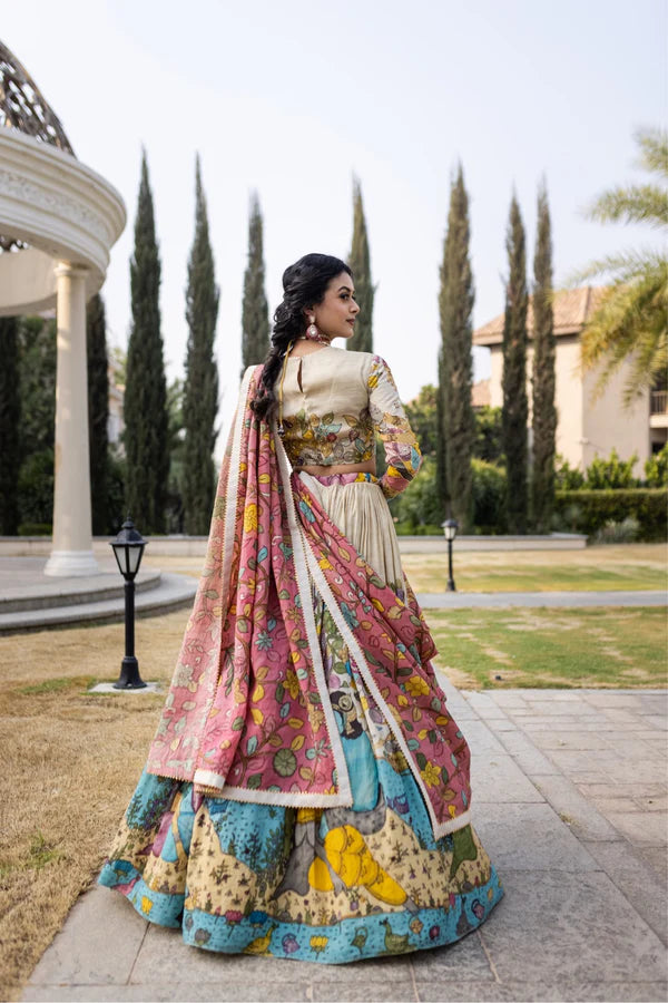 Chinon Silk Kalamkari Print Designer Lehenga