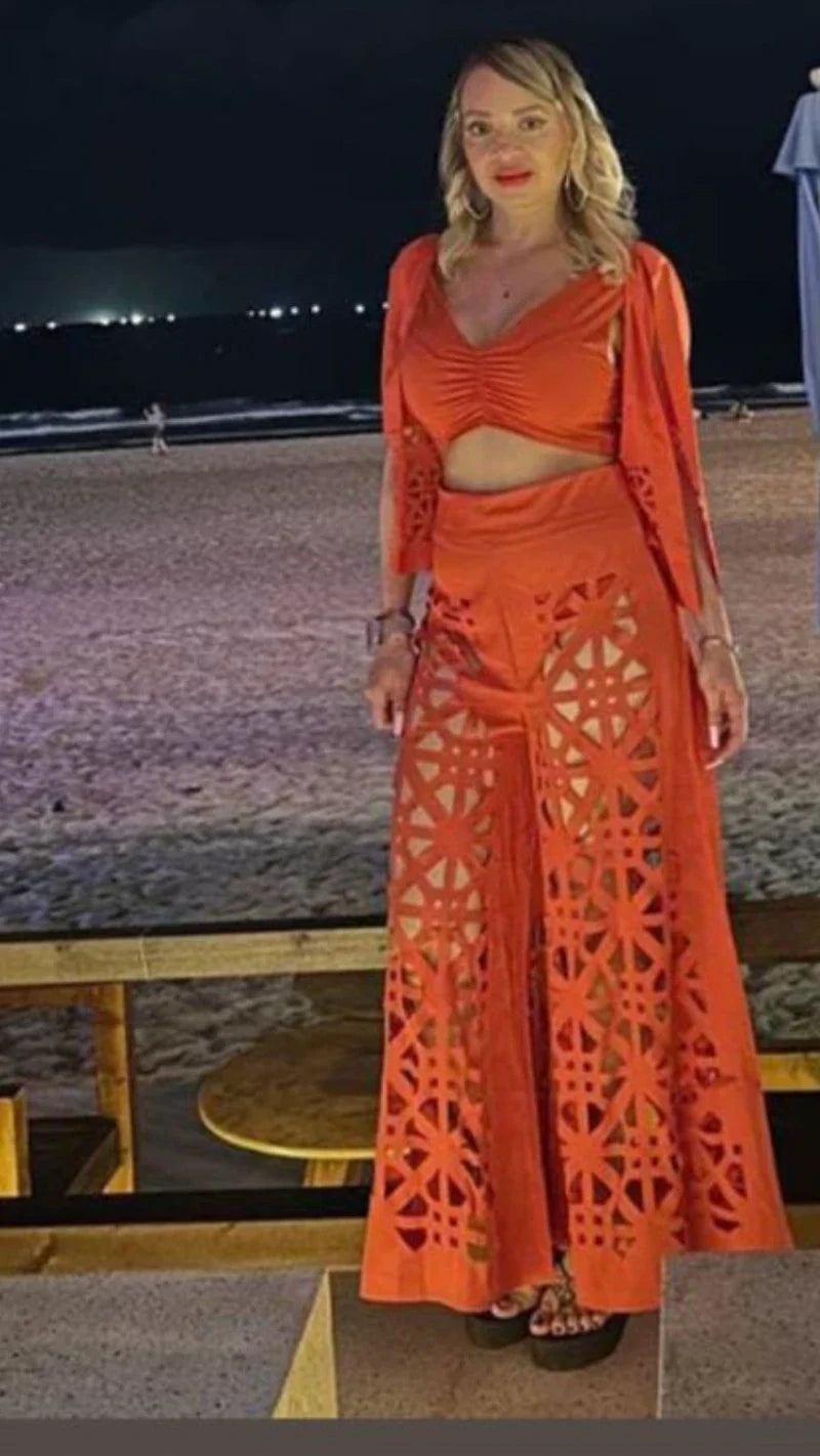 Set of Top and Flared Pants Resort wear  Co-Ord Set