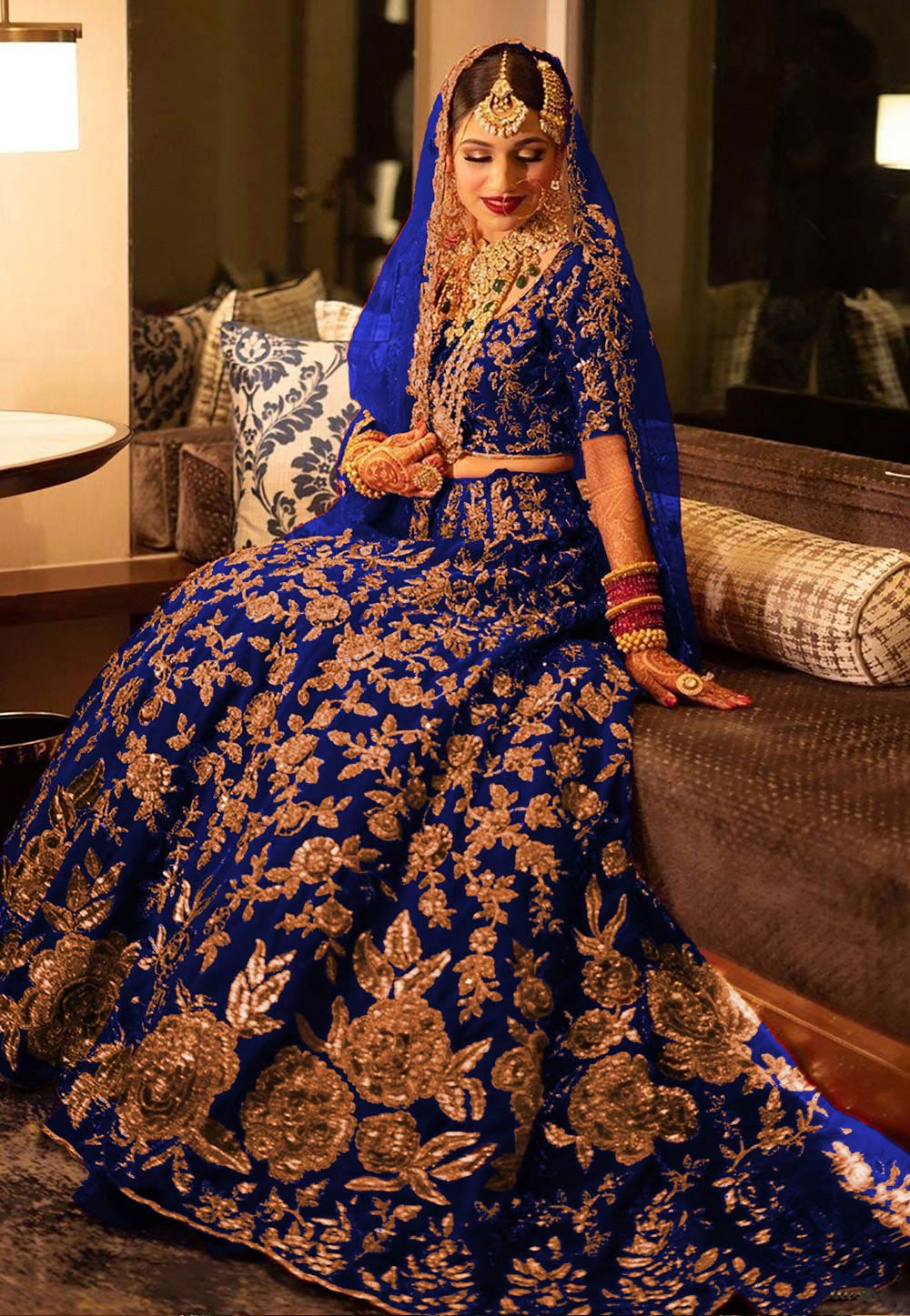 Blue Velvet Bridal Lehenga Choli