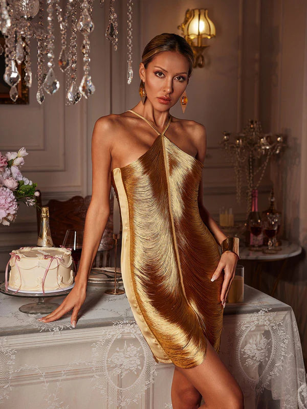 Bluma Halterneck Fringe Classy Midi Dress